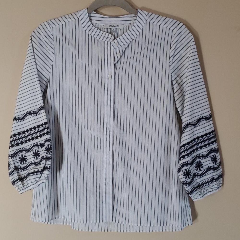 Madewell Button down 3/4 sleeve Striped Top XS